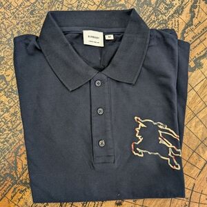Burberry Navy Polo Shirt with Embroidered Logo